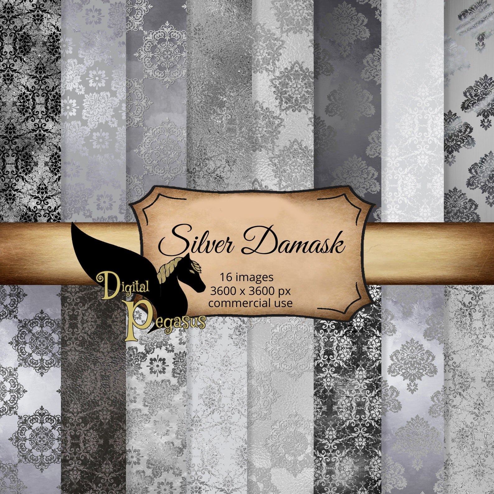 Silver Scrapbook Paper Damask Digital Paper Silver Texture Etsy