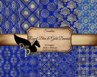 Royal Blue & Gold Damask: Seamless Digital Paper (12x12, 300dpi)