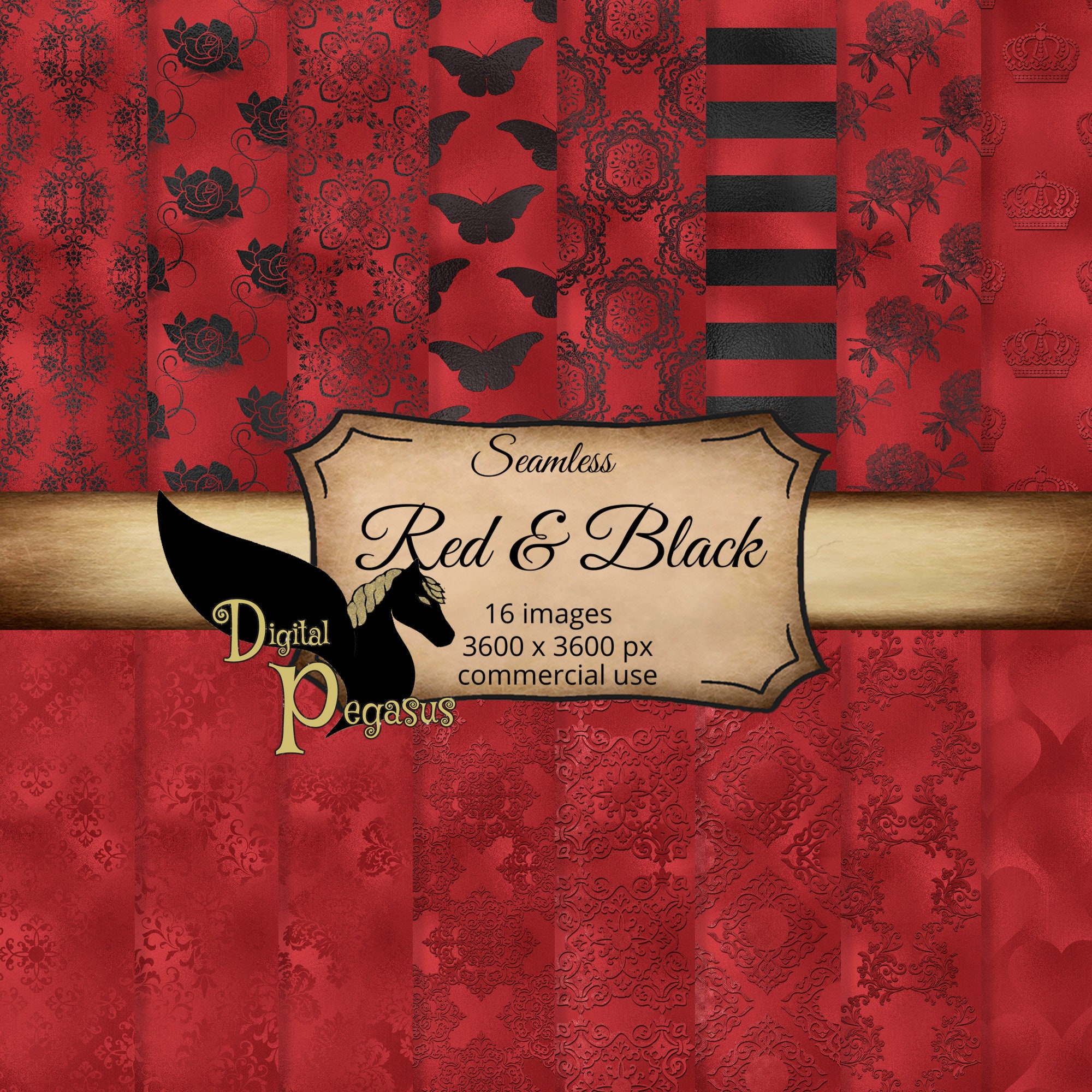 Seamless Red & Black Scrapbook Paper Valentine Digital Paper Etsy