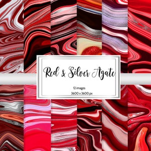 Red and Silver Agate Digital Paper | Geode Silver Glitter | Red Digital Paper | Scrapbooking Paper | Red Marble Background