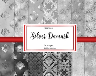 May include: A set of 14 digital seamless silver damask patterns. Each pattern is 3600 x 3600 pixels.