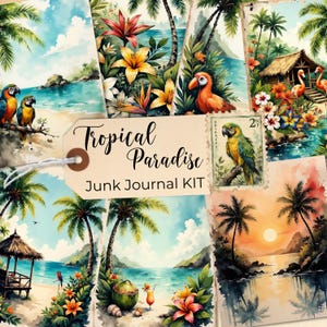 Tropical Junk Journal Kit: Beach Ephemera, Vintage Postcards (Printable PNG Pages)