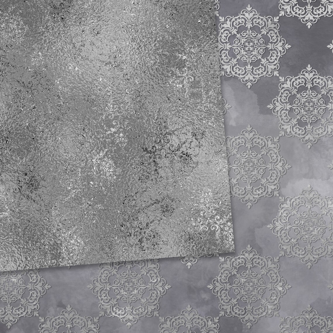Silver Scrapbook Paper Damask Digital Paper Silver Texture Etsy