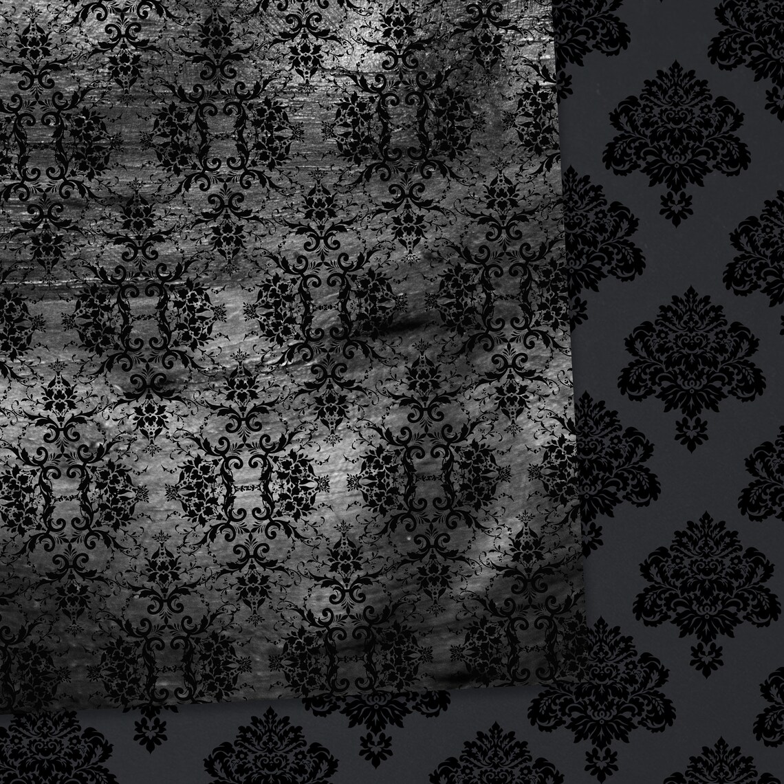 Black Scrapbook Paper Damask Digital Paper Black Stone Etsy