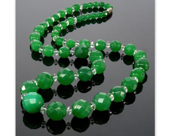 Vtg Beautiful Green Agate Bead Necklace 24" - image 1