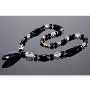 Art Deco French Jet Glass Crystal Bead Necklace