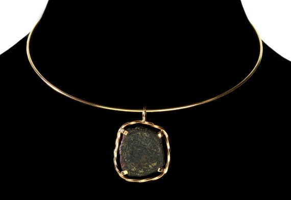 Ancient Bronze Mite Coin 14K Gold Pendant - image 4