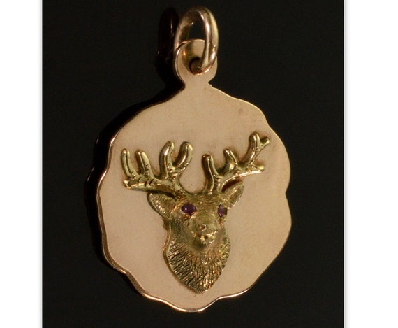 Antique Victorian 10K Gold Deer Stag Watch Fob Pe… - image 1