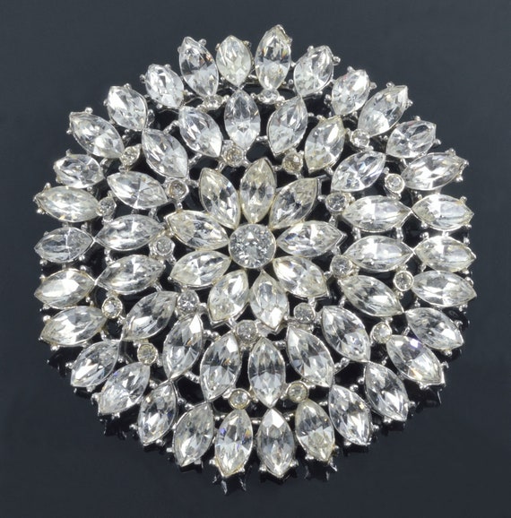 Huge Sparkling Diamante Rhodium Plated Pin Brooch… - image 2