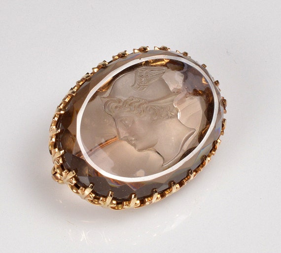 Antique Edwardian 10K Gold Hermes Cameo Brooch Pi… - image 3