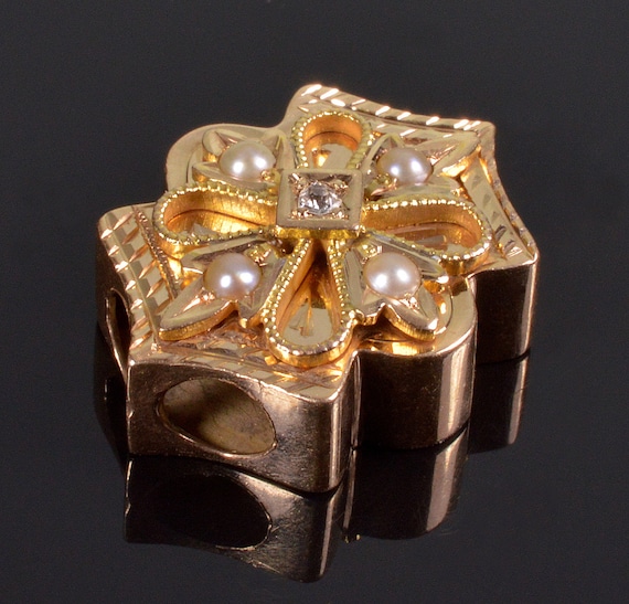 Antique Victorian 14K Gold Diamond Pearl Large Sl… - image 1