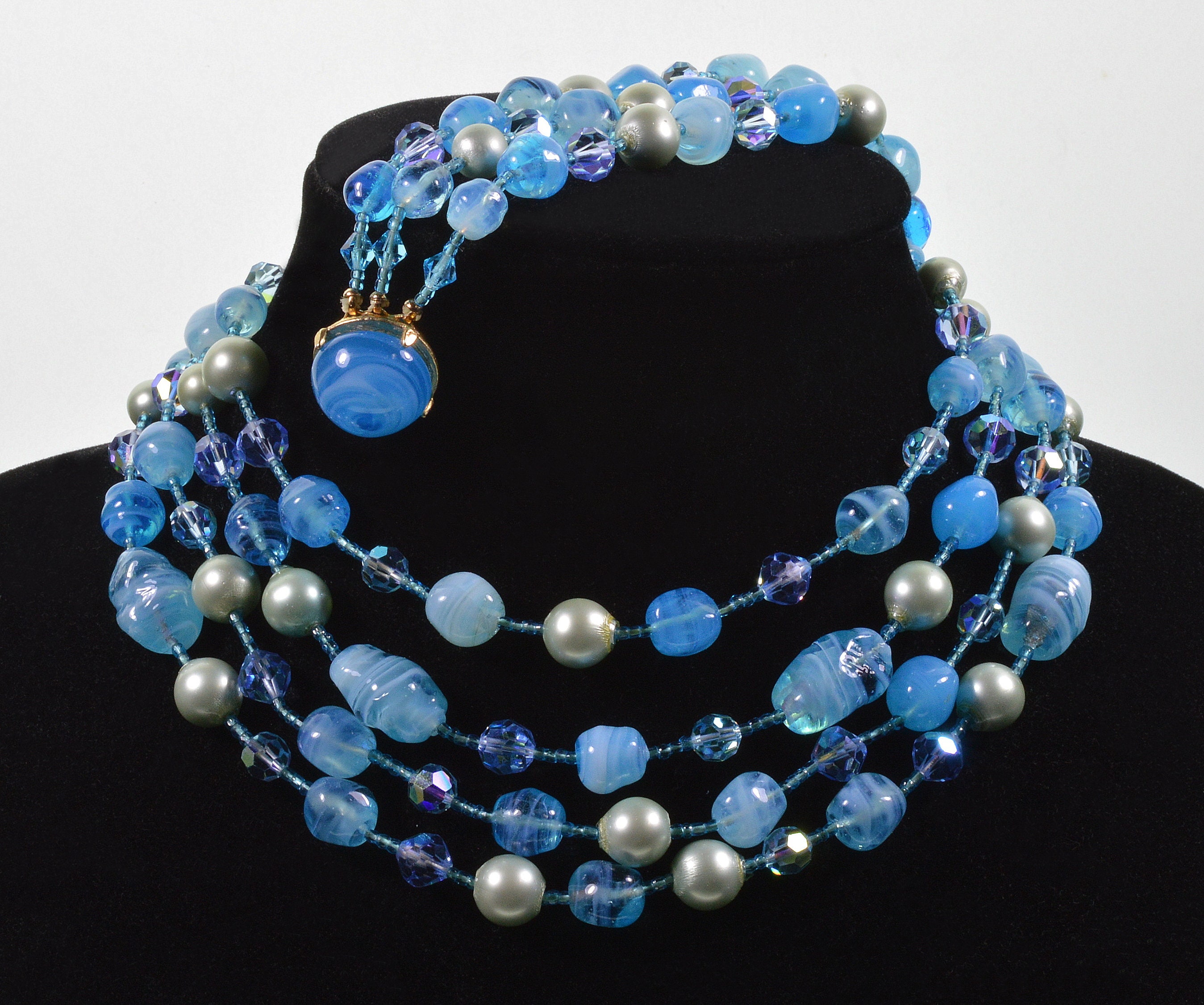 Louis Rousselet Necklace, Purple & Aqua Blue Poured Glass