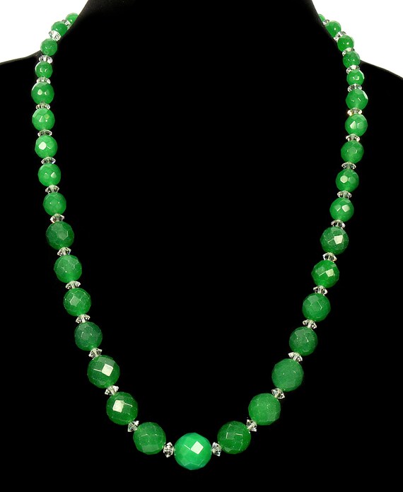 Vtg Beautiful Green Agate Bead Necklace 24" - image 2
