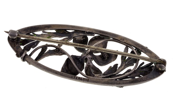 Antique Art Nouveau Guilloche Enamel Sterling Pan… - image 5