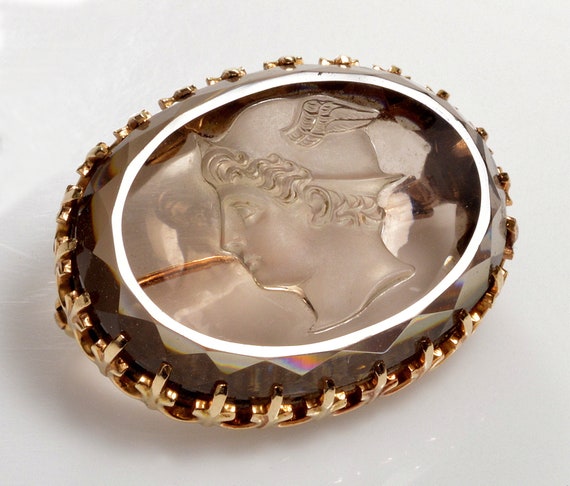 Antique Edwardian 10K Gold Hermes Cameo Brooch Pi… - image 2