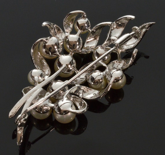Vtg French Bouquet Brooch Pin Rhodium Plated Glas… - image 2