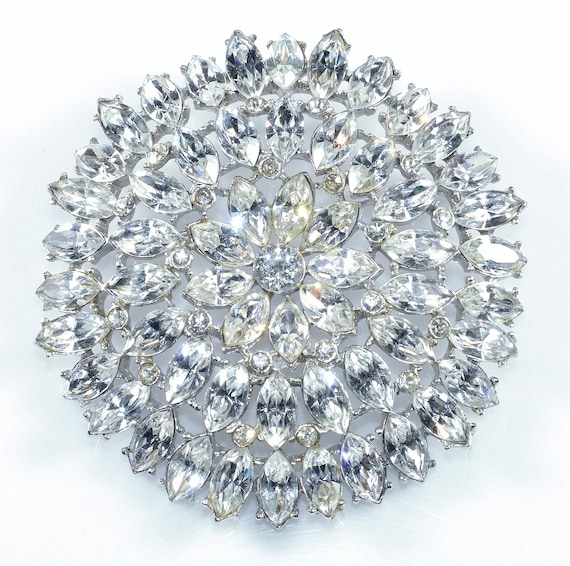 Huge Sparkling Diamante Rhodium Plated Pin Brooch… - image 3