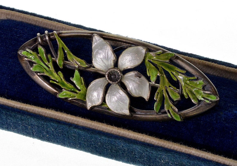 Antique Art Nouveau Guilloche Enamel Sterling Pansy Brooch Pin C.1900