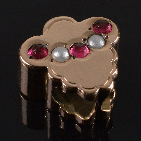 Antique Victorian 14K Gold Ruby Pearl Slide Charm For Bracelet 003730