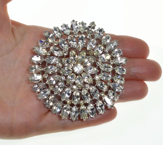 Huge Sparkling Diamante Rhodium Plated Pin Brooch… - image 1