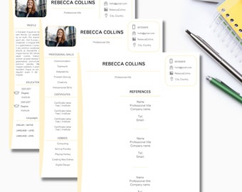 Simple Cv Word Template | English Resume with Photo | Reference Page | Digital Download