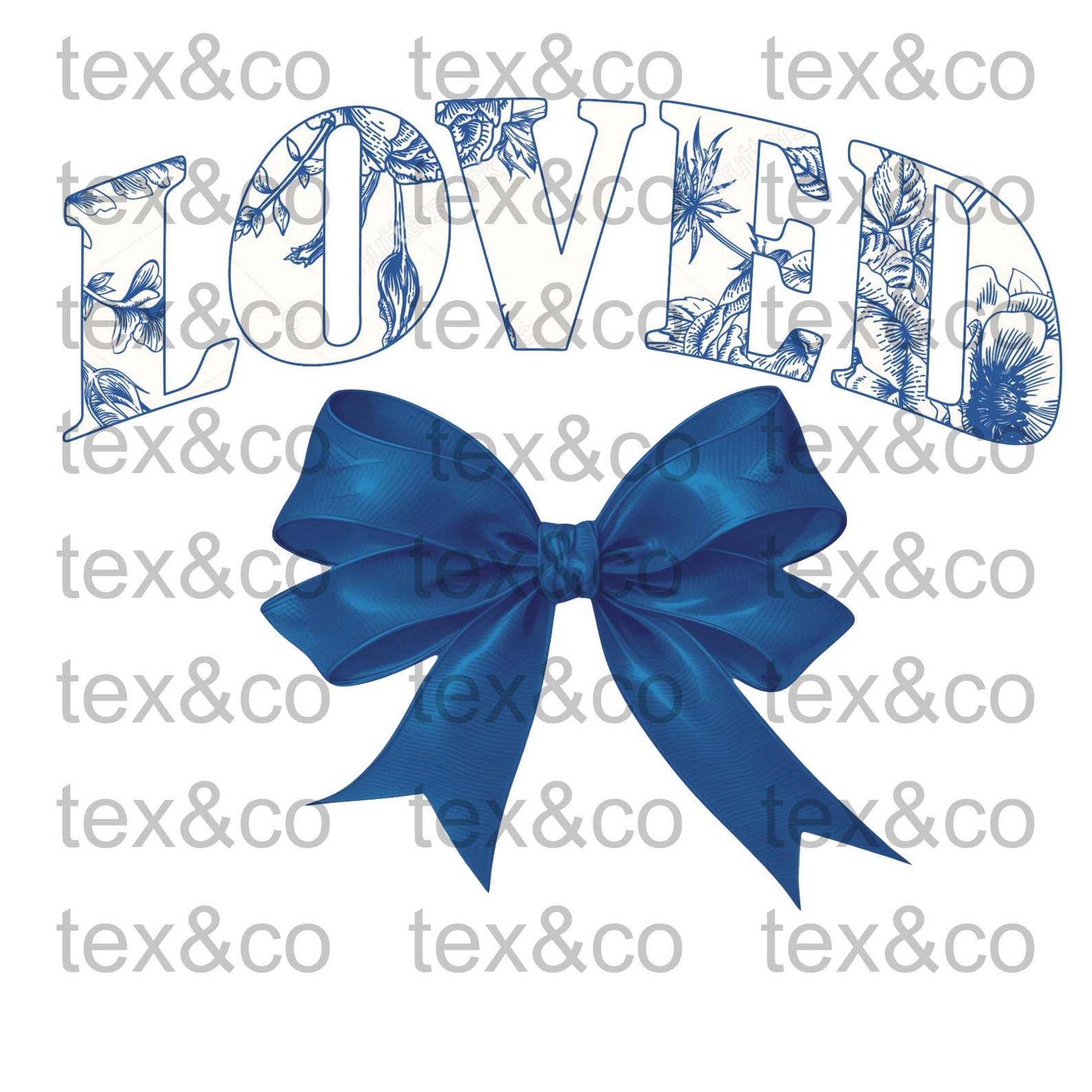 Digital Png File Loved Floral Toile Blue Water Color Coquette Bow Clip ...
