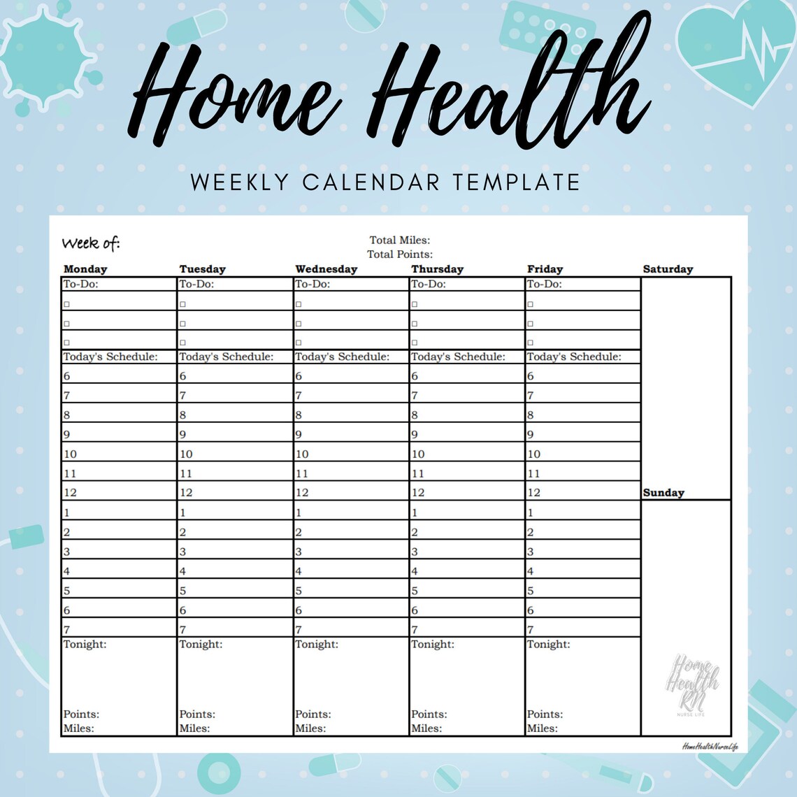 Home Health Nurse Weekly Calendar OASIS Nurse Brain Etsy