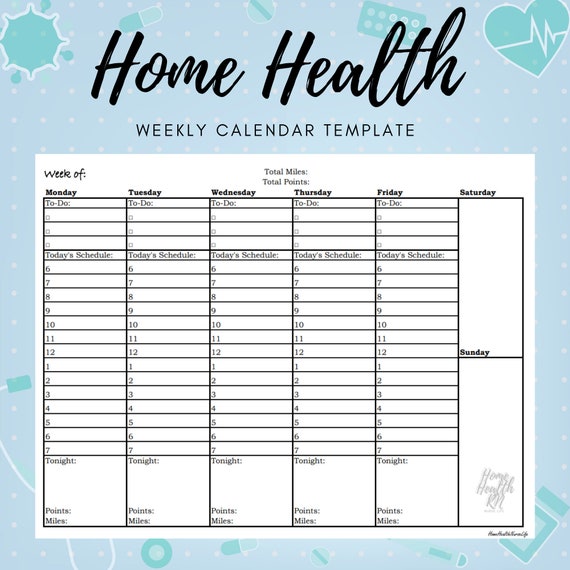 Home Health Nurse Weekly Calendar OASIS Nurse Brain Etsy