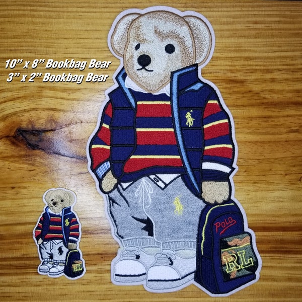 This stylish 10" and 3" Chenille and embroidered Iron Bear Patches are a beauty! These high quality bears are unique!