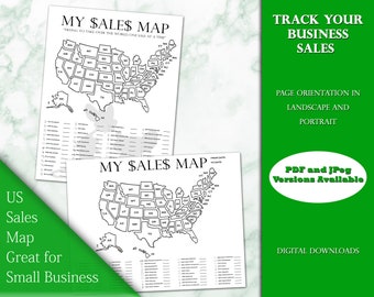 Digital Download, Printable US Sales Map, Sales Tracker, For Small Businesses, Landscape and Portrait Orientation, Color State by State,