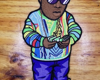 Custom Biggie Smalls Caricature Iron-On Patch 7x3 inches and 3 inch half body!