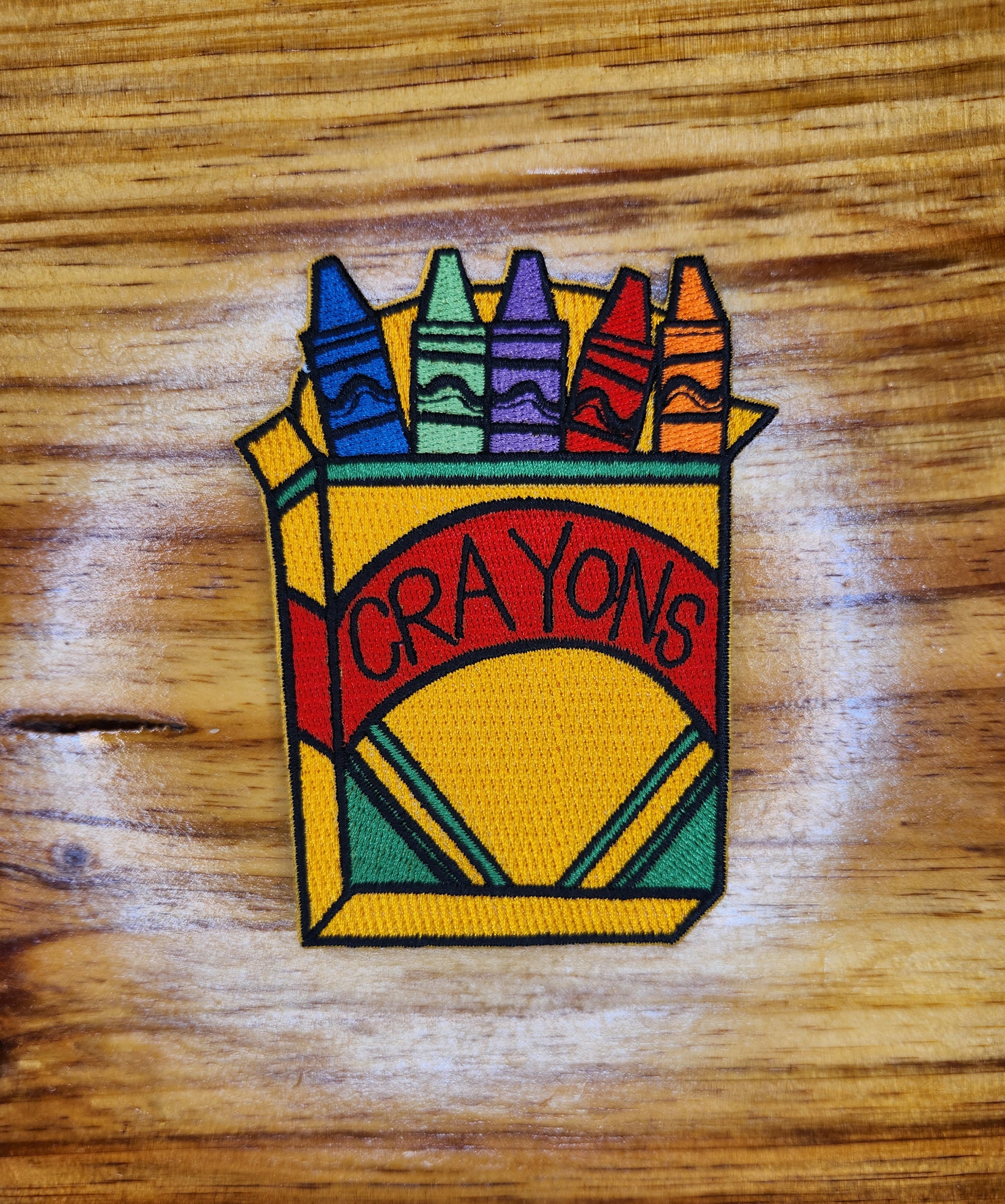 3 X 3.9375 Box of Crayons Iron on Patch, No Sewing Needed. 