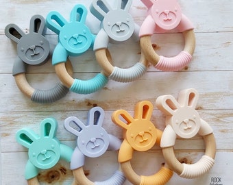 Bunny Teether | Silicone and Wood | Baby Teether | Baby Chew Toy | Baby Gift | Baby shower gift | baby boy gift | baby girl gift