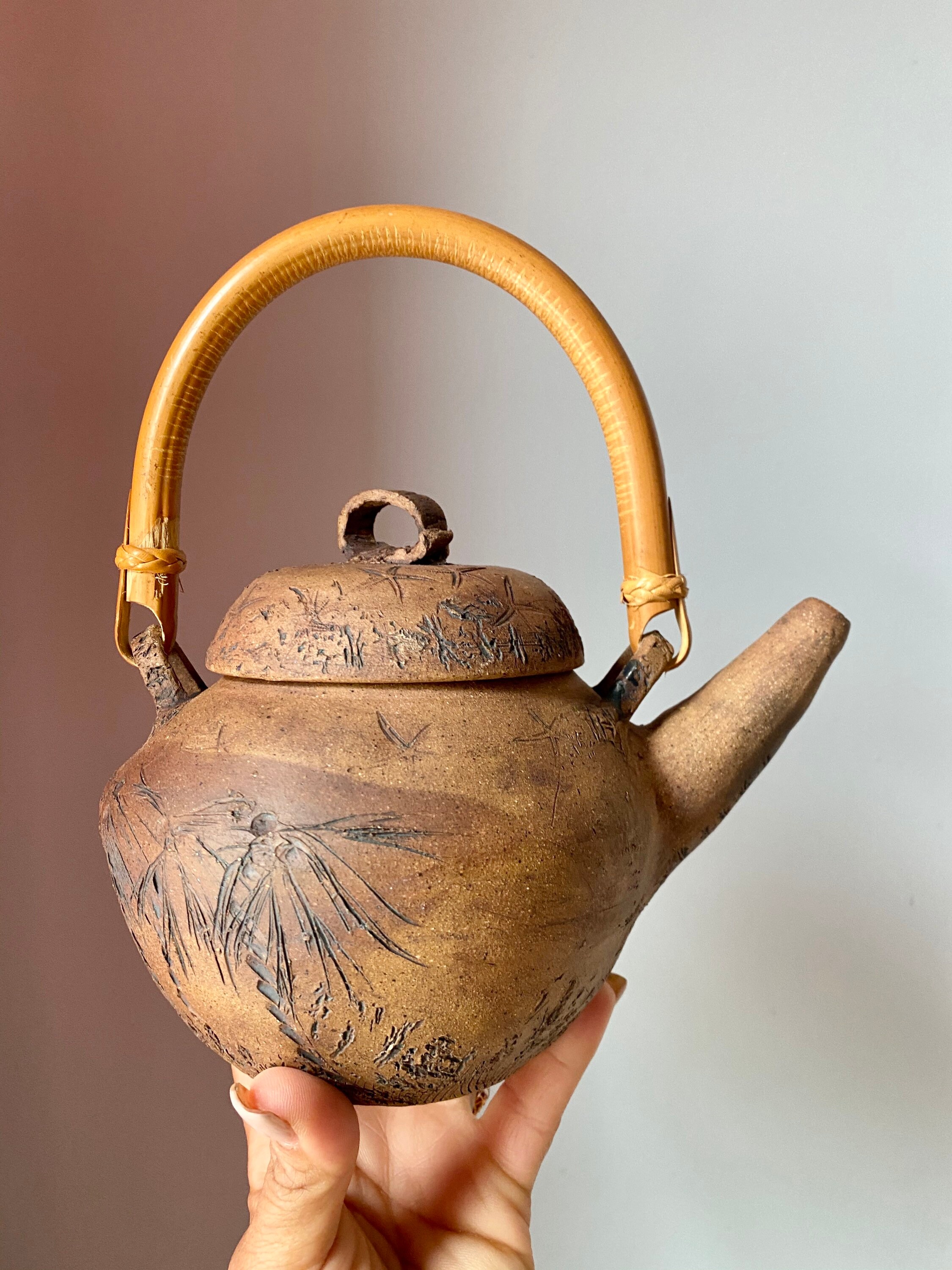 Island Inspired Clay Teapot with Bamboo Handle Etsy