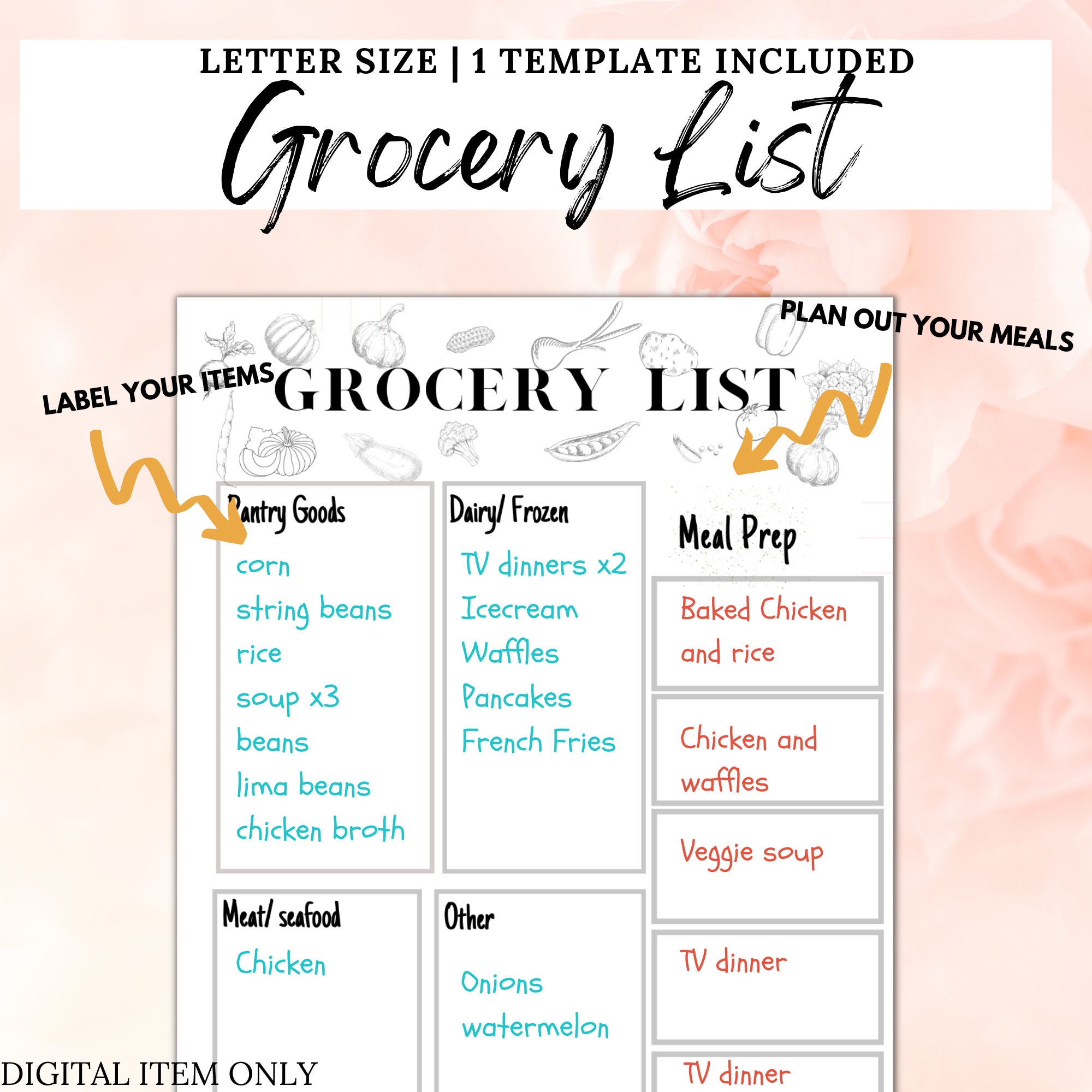 Grocery List With Categories Shopping List Groceries List - Etsy