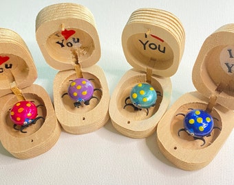 6 wooden boxes with a Ladybug  “I Love you” 1.5” wiggily legs love bugs for Valentine, Christmas and mother’s day gift children’s and Adult!