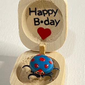 0ne  Happy Birthday wooden box with a cute ladybug moving leg fun gift for any age, birthday party