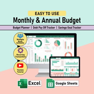 Annual Budget Planner Budget Spreadsheet Budget Tracker Excel Template Google Sheets Monthly Financial Yearly Spending Debt Paycheck Expense