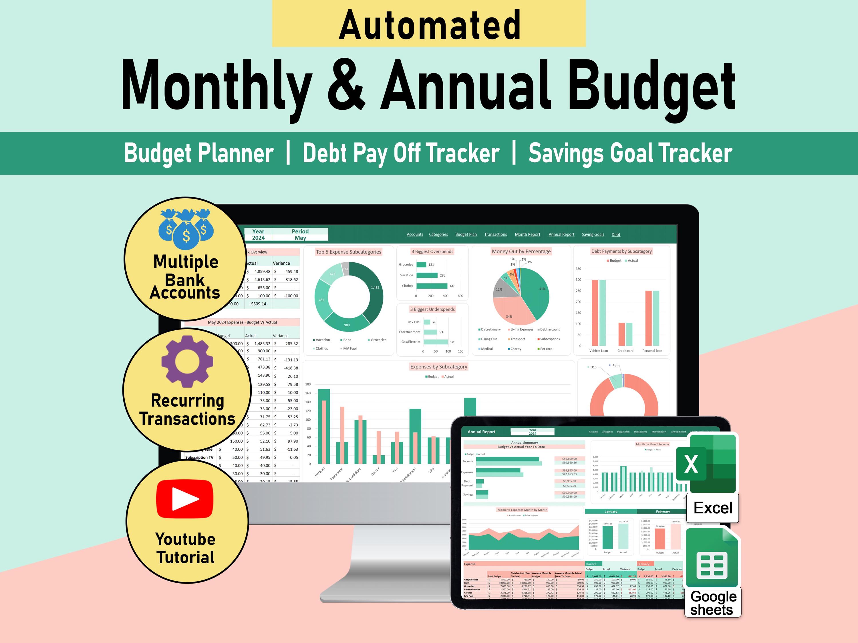 Annual Budget Excel Spreadsheet Planner Template Monthly Zero Based ...