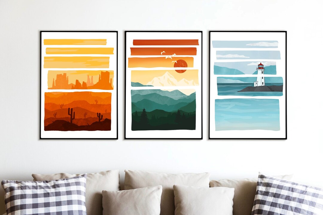 Mid Century Modern Landscape Art Print Scandinavian Printable - Etsy