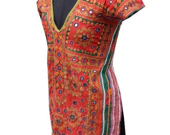 Robe Tunique Kurta Traditionnelle Banjara Gujarati Kutchi Fait Main Vintage Inde
