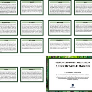 30 Printable Cards - Self-Guided Forest Meditation - Shinrin Yoku - Forest Bathing - Depression Anxiety Nature Therapy