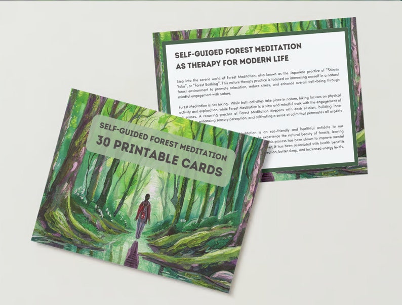 30 Printable Cards - Self-Guided Forest Meditation - Shinrin Yoku - Forest Bathing - Depression Anxiety Nature Therapy