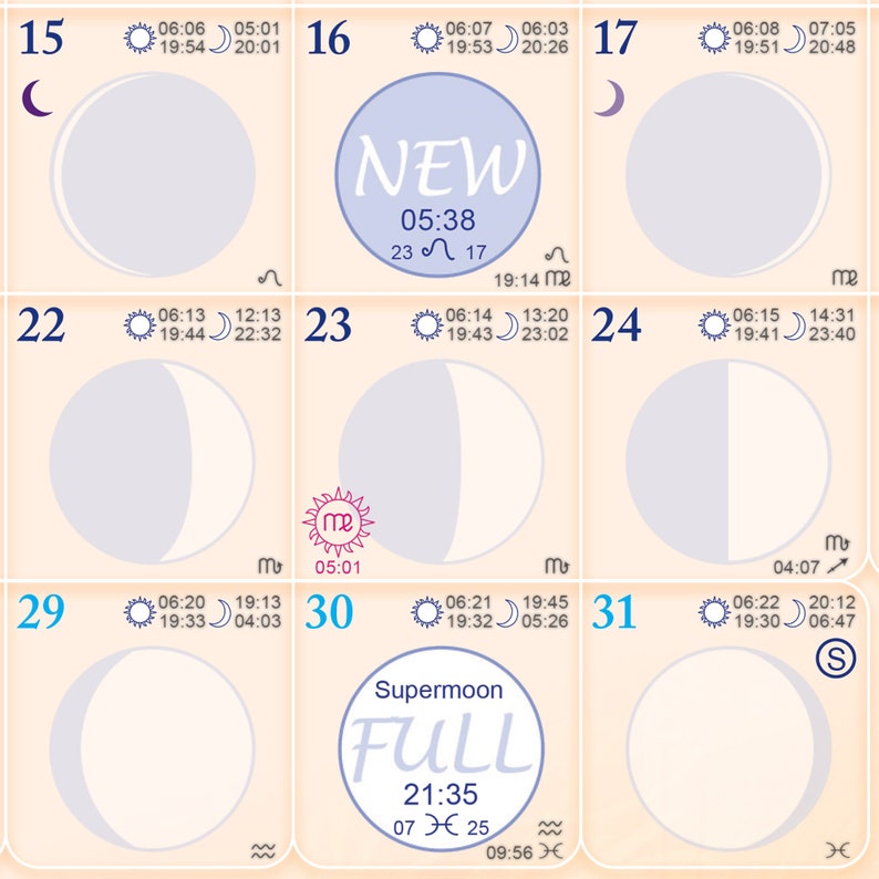 Seasons & Cycles MOON CALENDAR 2023 Est Pst - Etsy