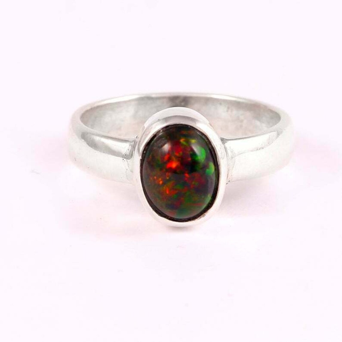Natural Black Fire Opal Ring Pure 925 Solid Sterling Silver Etsy