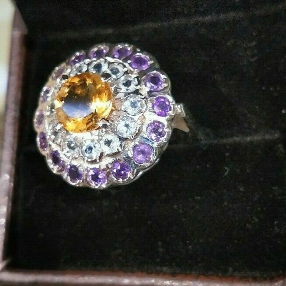 Natural Citrine & Blue Topaz Amethyst Ring Pure 925 Sterling | Etsy