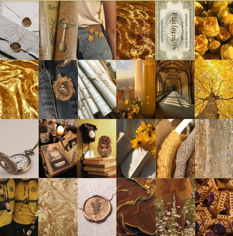 aesthetic hufflepuff yellow potter harry collage