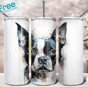 Boston terrier watercolor 20oz tumbler wrap, digital download, instant download + 12 free tumbler wraps