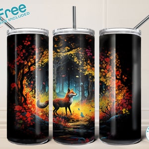 Fox with a bird 20oz tumbler wrap, digital download, instant download + 12 free tumbler wraps