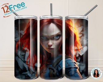 Chucky's girl portrait 20oz tumbler wrap, digital download, instant download + 12 free tumbler wraps